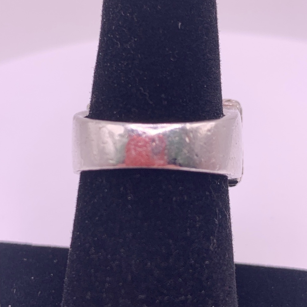 Vintage Sterling Silver Smokey Topaz & Citrine Engraved Rectangle Face Ring - Picture 4 of 12